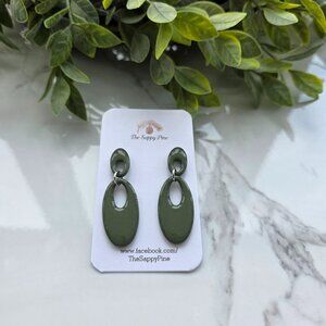 NEW Olive Green 2 piece Oval Everyday Dangle Polymer Clay Earrings